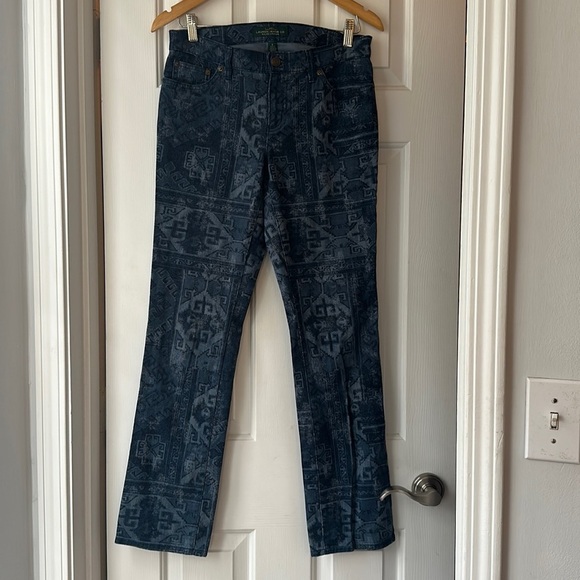 Lauren Ralph Lauren Modern Straight Aztec Southwestern Blue Jeans Size 6 - Picture 1 of 6